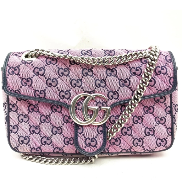 Gucci Handbags - GUCCI Marmont Crossbody Shoulder Bag  GG Pink Quilted Canvas Purse
